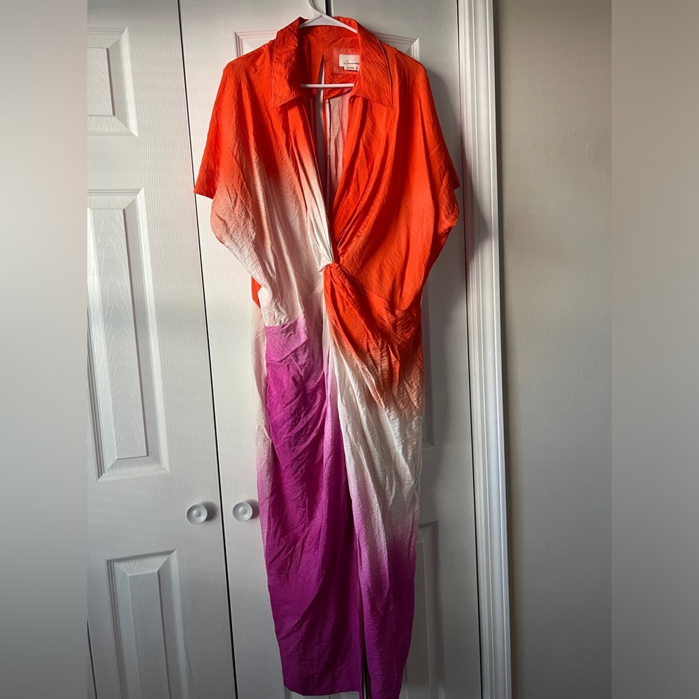 NWT By Anthropologie Short-Sleeve Twist-Front Midi Shirt Dress